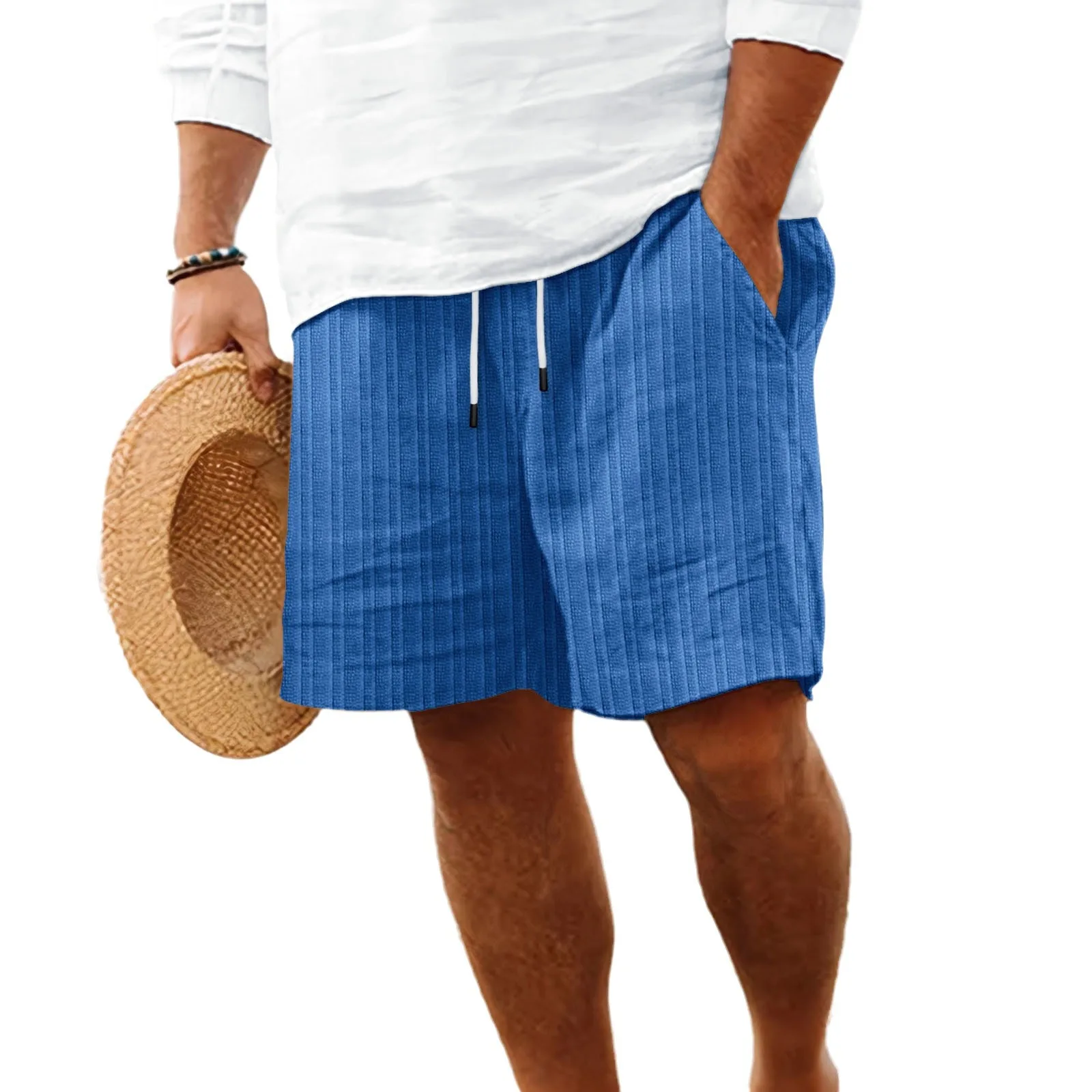 Pantalones cortos de verano para hombre, cómodos pantalones cortos de playa hawaianos informales con múltiples bolsillos, algodón y lino, 2024