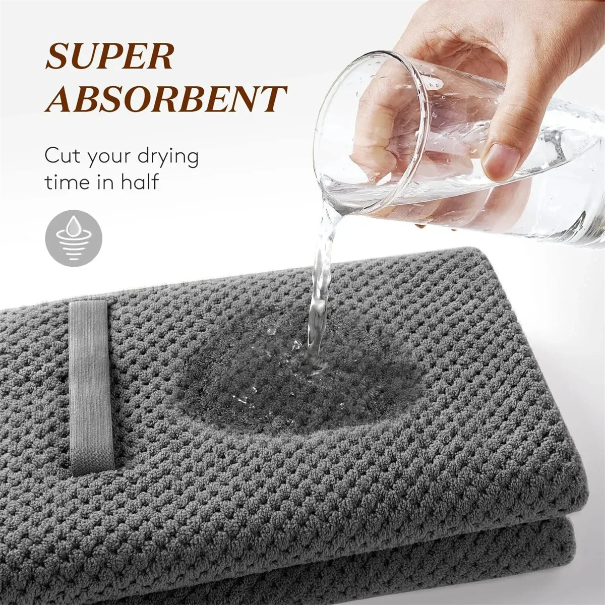 Toalha de cabeça com faixa elástica super absorvente, 60x100cm, para secagem de cabelo feminino, toalha de cabelo extra grande de microfibra com faixa de cabeça