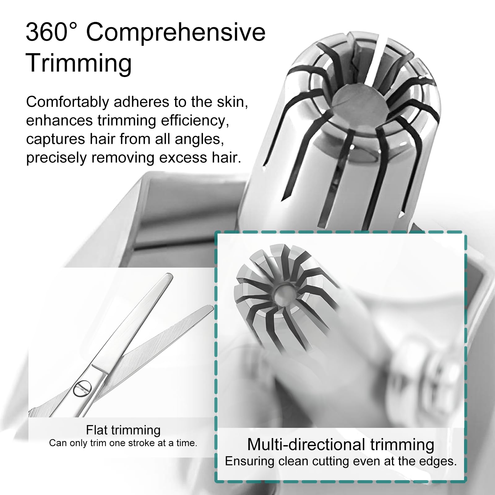 Ручной триммер для волос в носу для мужчин, нержавеющая сталь, водонепроницаемый, аккумулятор не требуется с чистящей щеткой Безболезненное удаление волос