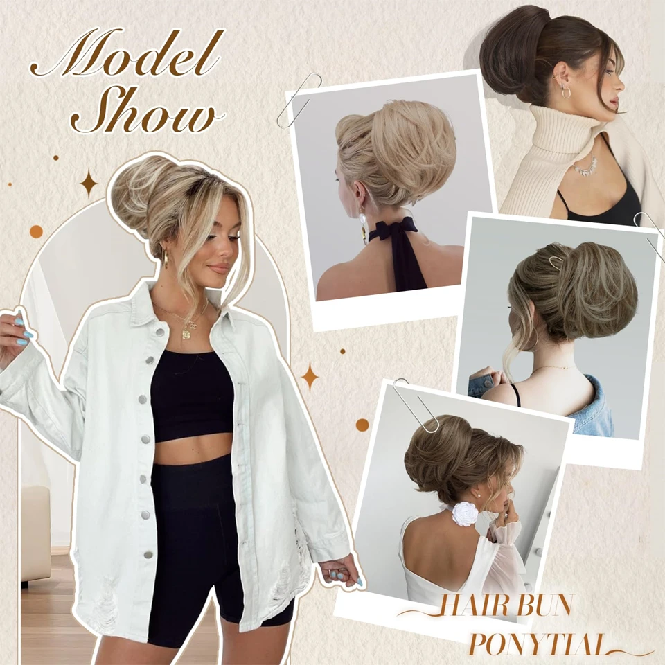 AOSI Short Ponytail Bun With Comb Clip Drawstring Synthetic Hair Extensions Gray And White Hair Extensions Ponytail Wig