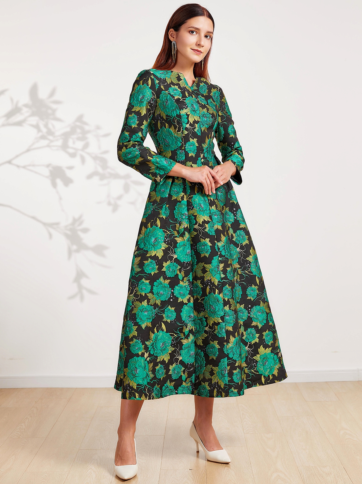 Vintage Frauen Party kleid lange Blumen Maxi Jacquard Herbst kleider elegante Abend Boho Damen Kleidung