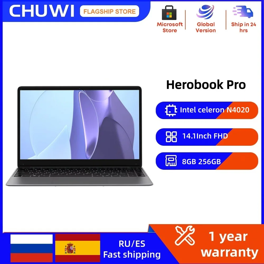 Ноутбук CHUWI 15,6 дюйма HeroBook Plus Chuwi 14,1 дюйма HeroBook Pro, Intel N4020, 8 ГБ ОЗУ, 256 ГБ SSD, 1920*1080P, компьютер, Windows 11, ноутбуки