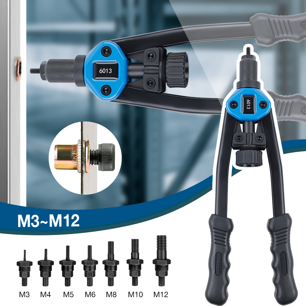 Pistolet à riveter manuel M3 M4 M5 M6 M8 M10 M12, riveteuse professionnelle à domicile, outil de rivetage rapide d'écrou d'insertion, avec 110 écrous à riveter, valise en plastique, pistolet à riveter professionnel