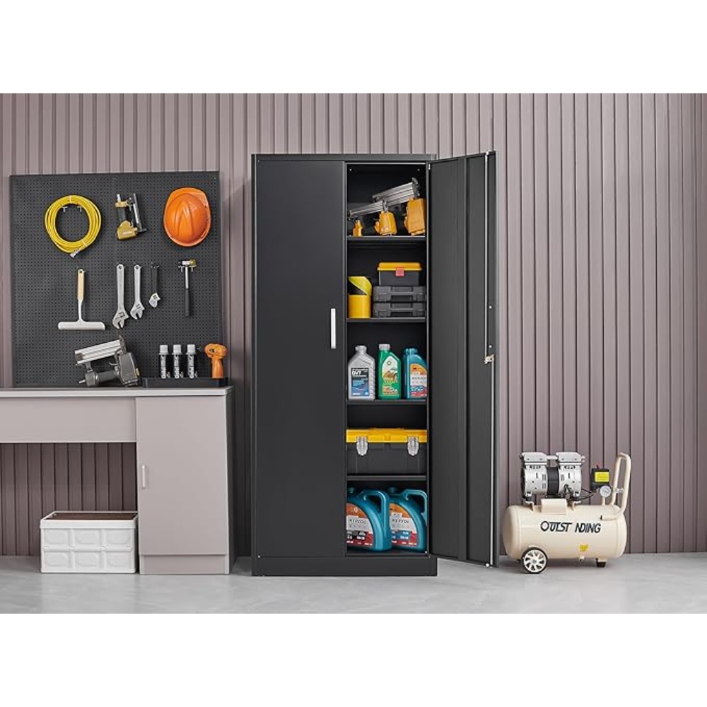 Garage Storage Cabinet with Doors and Shelves, Kitchen Pantry Cabinet, Metal Storage Cabinet with 5 Adjustable Shelves