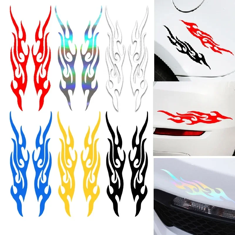 1 par de pegatinas de vinilo de llama para motocicleta, calcomanías autoadhesivas reflectantes, pegatinas de decoración DIY impermeables para tanque de gasolina de coche, 19x8,3 cm