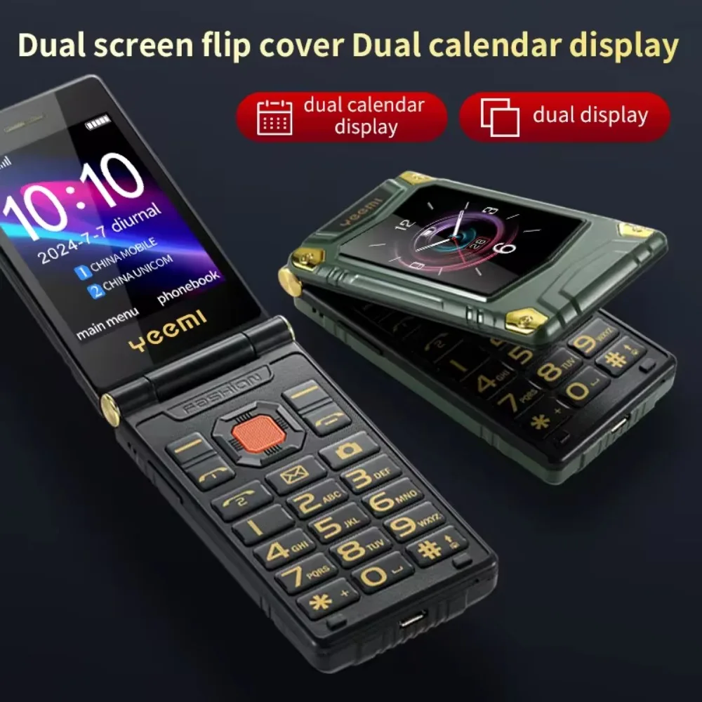 YeeMI M7 2G teléfono con tapa resistente doble SIM pantalla Dual fuentes grandes para hombre mayor 6800mAh teléfono móvil Radio FM SOS teléfonos con botón pulsador
