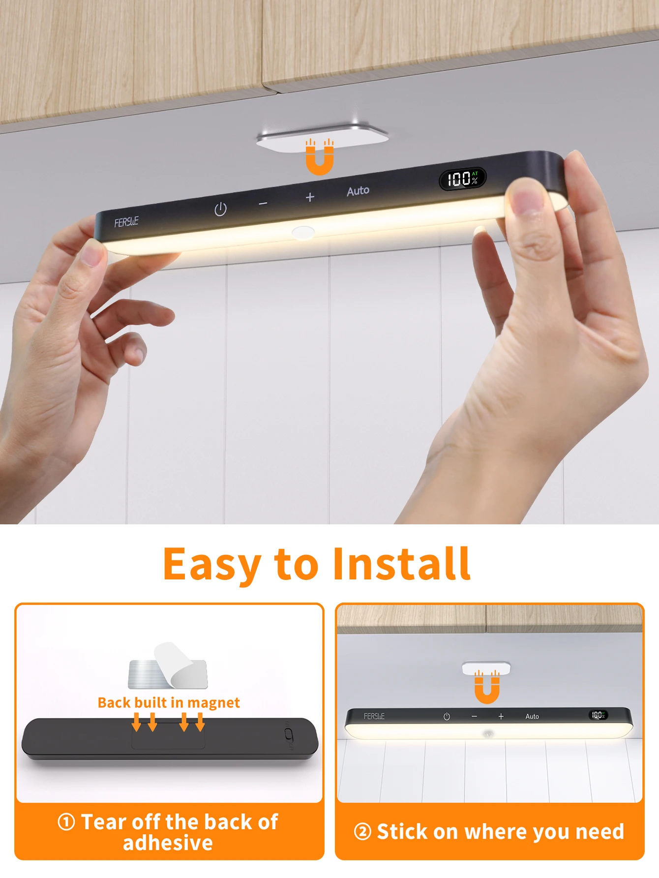 Armadietto con sensore di movimento WILLED Display a batteria a luce calda Barra luminosa touch a 60 LED Luce notturna con batteria ricaricabile wireless