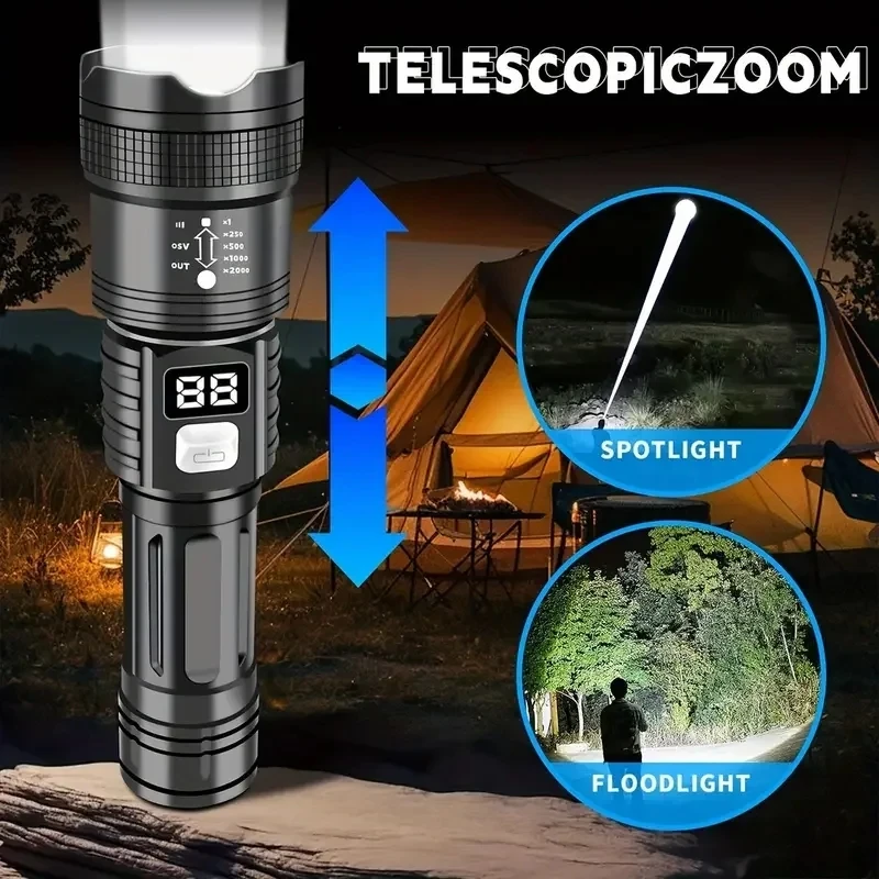Linterna superbrillante de 100000LM, linterna LED recargable tipo C, lámpara táctica de largo alcance para exteriores, linterna de Camping impermeable