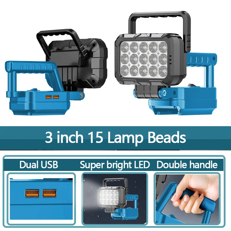 For Makita 18V Battery LED Work Light With USB Port 3 inch Portable Flashlight Flood Lights Cordless Outdoor Tool Lamp BL1830