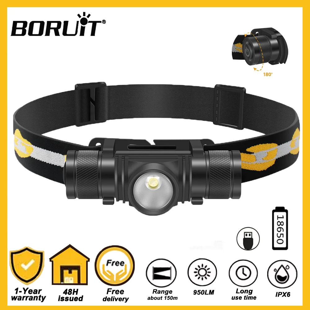 BORUiT XM-L2 LED Đèn Pin USB Sạc Đèn Pha Di Động Không Thấm Nước Săn Bắt Đầu Đèn Pin Đèn
