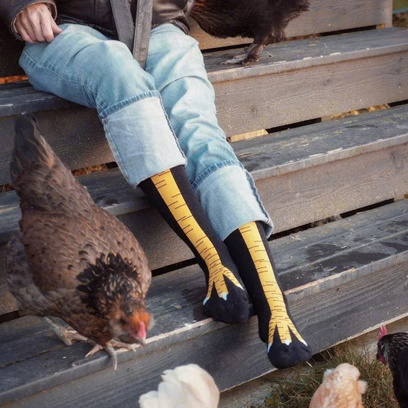 Calcetines divertidos de pollo en 3D para hombre, calcetines con estampado de dibujos animados, Cosplay, alta flexibilidad, calcetín alto hasta el muslo, pies finos de algodón a la moda