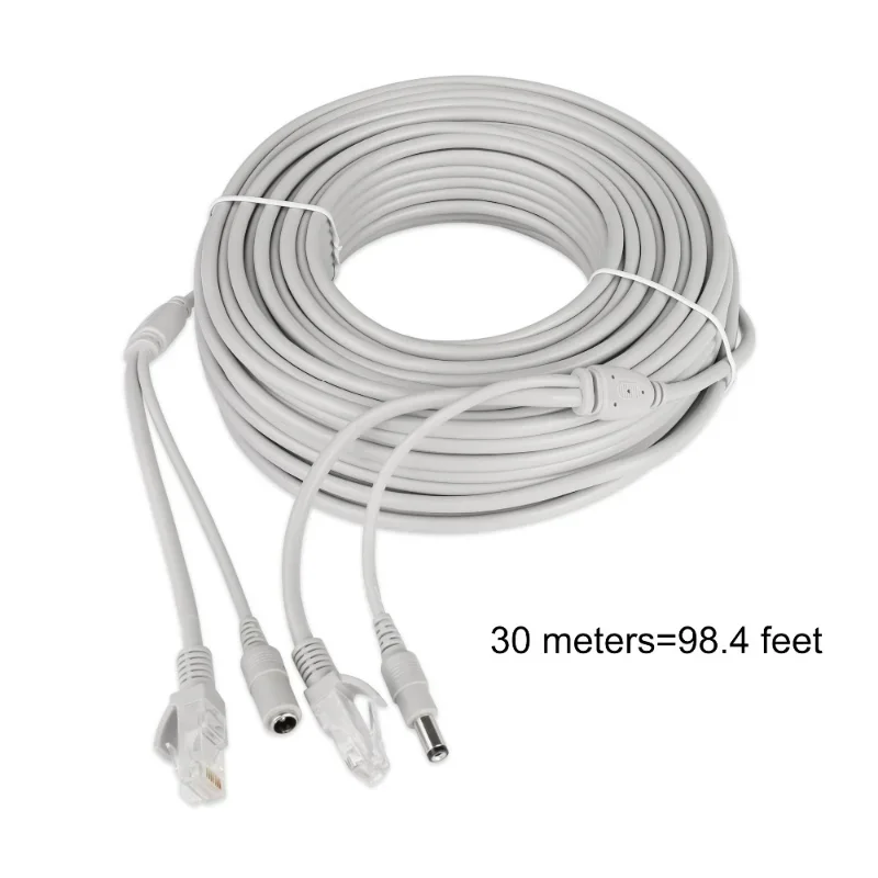 ESCAM 30 m/20 m/15 m/10 m/5 m RJ45 + DC 12 V สาย Lan สายเคเบิลเครือข่ายสําหรับกล้องวงจรปิดเครือข่าย IP กล้อง