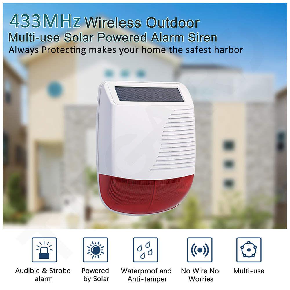 TAIBOAN 433MHz ワイヤレスソーラーストロボサイレン防水警報ホーン Tuya PG103 107 G30 G50 ホーム盗難 Wifi GSM 警報システム