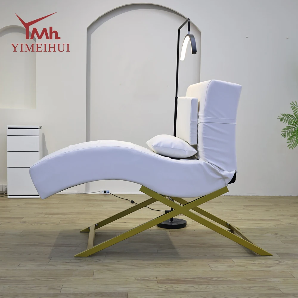 Letto per ciglia per massaggio spa con letto facciale in velluto curvo bianco dal design moderno e di lusso per salone di bellezza