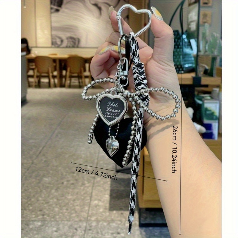 Trendy Leather Heart Bow Keychain Delicate Beaded Keyring Car Key Holder Bag Pendant Decoration For Girls Gift