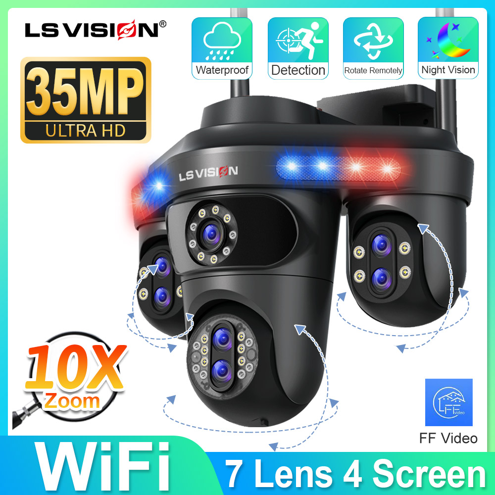 LS VISION 3/4 Screens WiFi IP Camera 10X Zoom Wireless Outdoor PTZ Cam 2 Way Audio Ai Auto Tracking Surveillance Cameras IP66