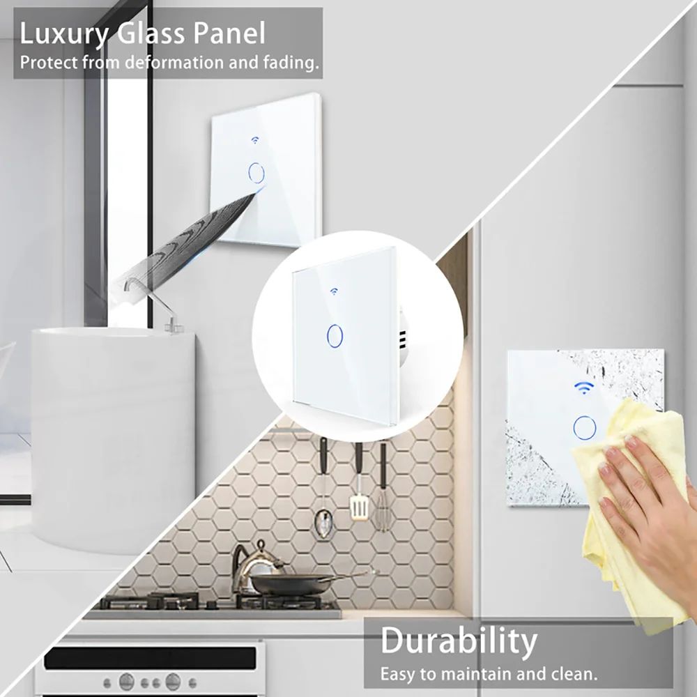 Tuya WIFI Smart RF433 Wall Galss Panel Switch EU 1/2/3/4 Gang Smart life App Voice Control Work With Alexa Google Home