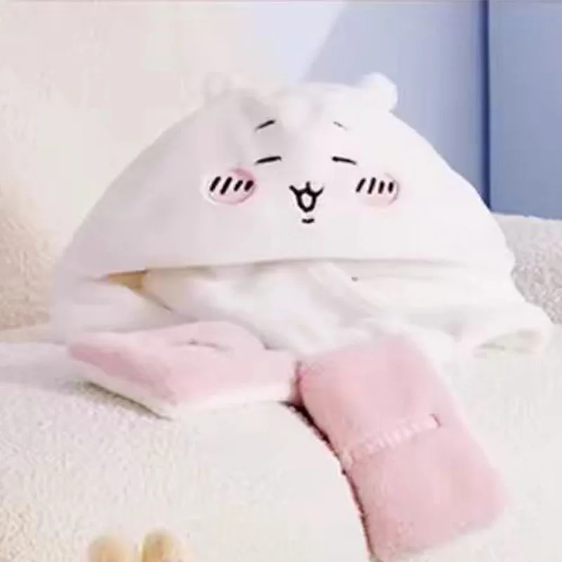 Set di tre pezzi di cappello gii carino all-in-one a prova di freddo e calore di Miniso, sciarpa di peluche invernale Chiikawa