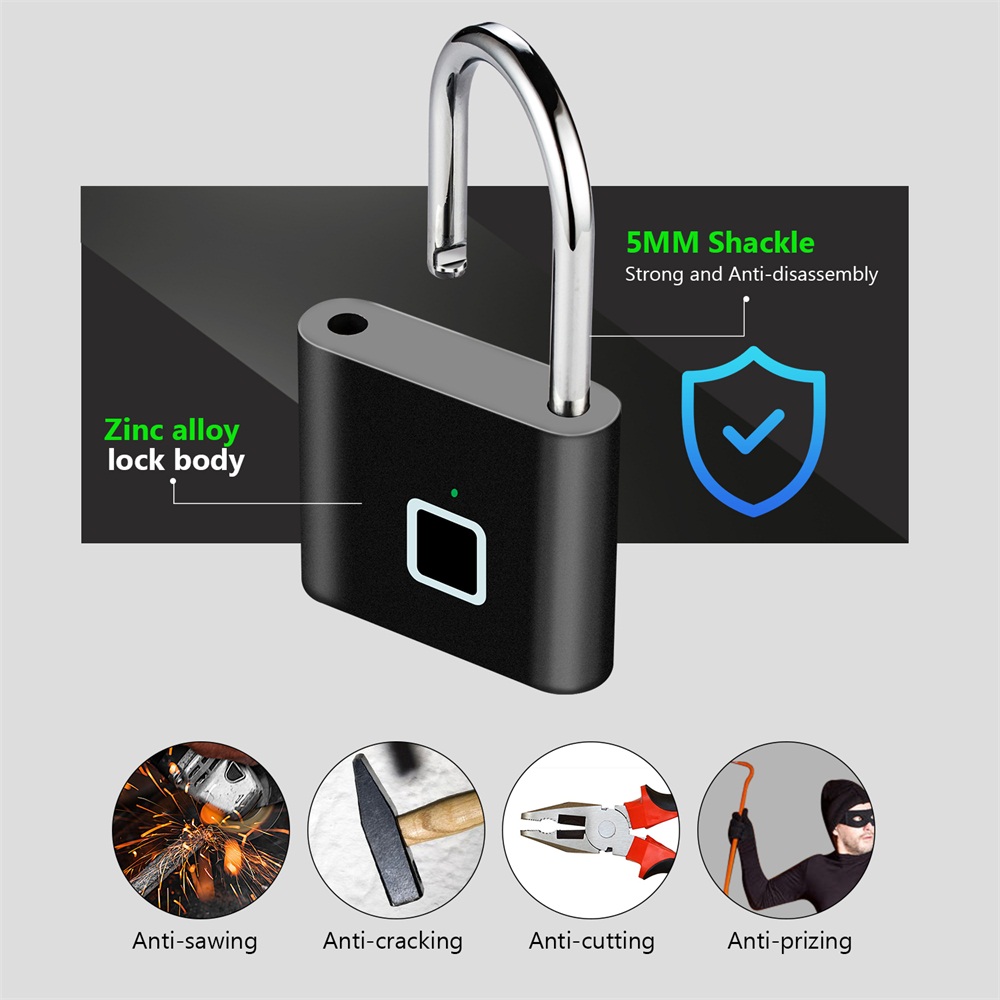 KERUI Keyless USB ชาร์จลายนิ้วมือล็อคกุญแจสมาร์ทประตูล็อคกันน้ํา 0.2sec ปลดล็อคแบบพกพากุญแจป้องกันการโจรกรรมสังกะสี
