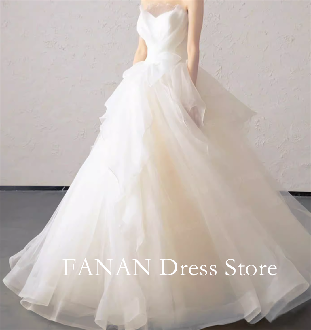 FANAN Customized Korean Strapless Ivory Organza Wedding Dress Elegant A-Line Corset Back Classic Bride Dresses Bridal Gowns