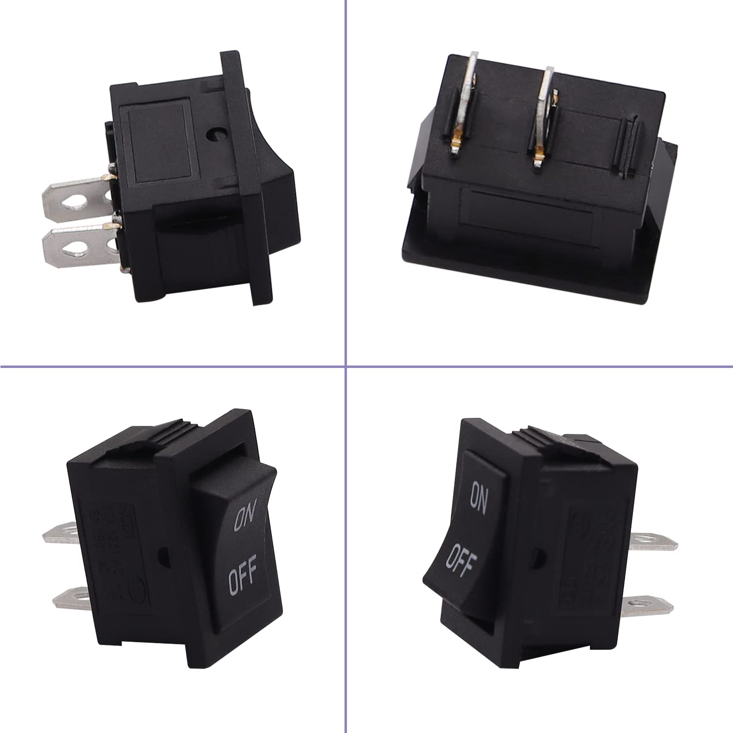 5PCS Latching Rocker Switch ON/Off 2 Pin 2 Position SPST Car Auto Boat Square Rocker Toggle Switch with Pre-Wired AC 10A/125V 6A