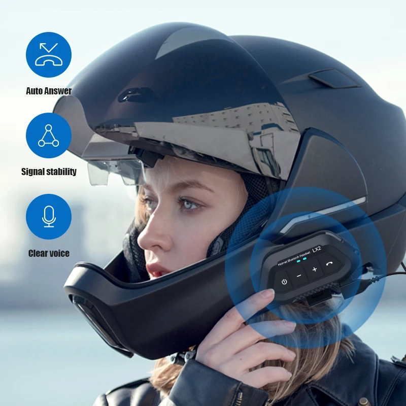 Auriculares Bluetooth para casco de motocicleta, cascos inalámbricos manos libres con asistente de voz resistente al agua, 1200mAh