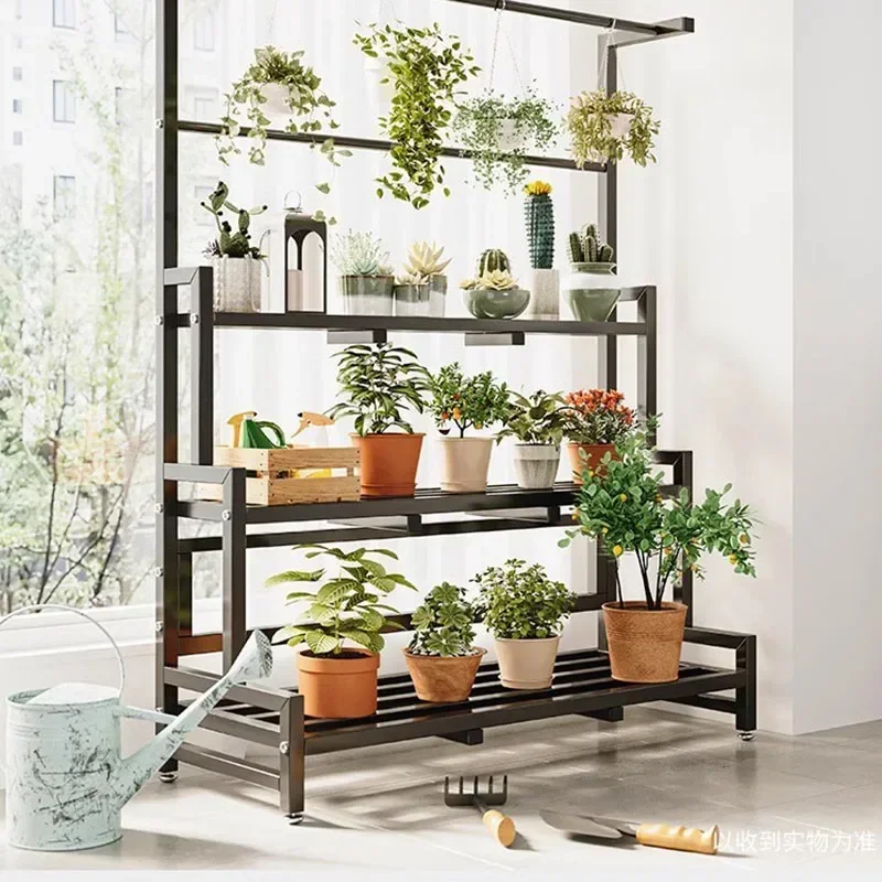 Scaffale per piante con Display a più livelli scaffale per piante quadrato in metallo universale per esterni di lusso nero Plantenrek mobili da balcone