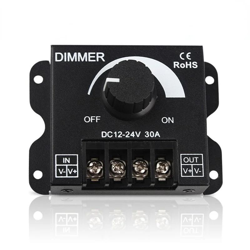 Interruptor de atenuación LED, regulador de voltaje, controlador ajustable para lámpara de tira de luz LED 360, 30A, 5050 W, cc 12V-24V