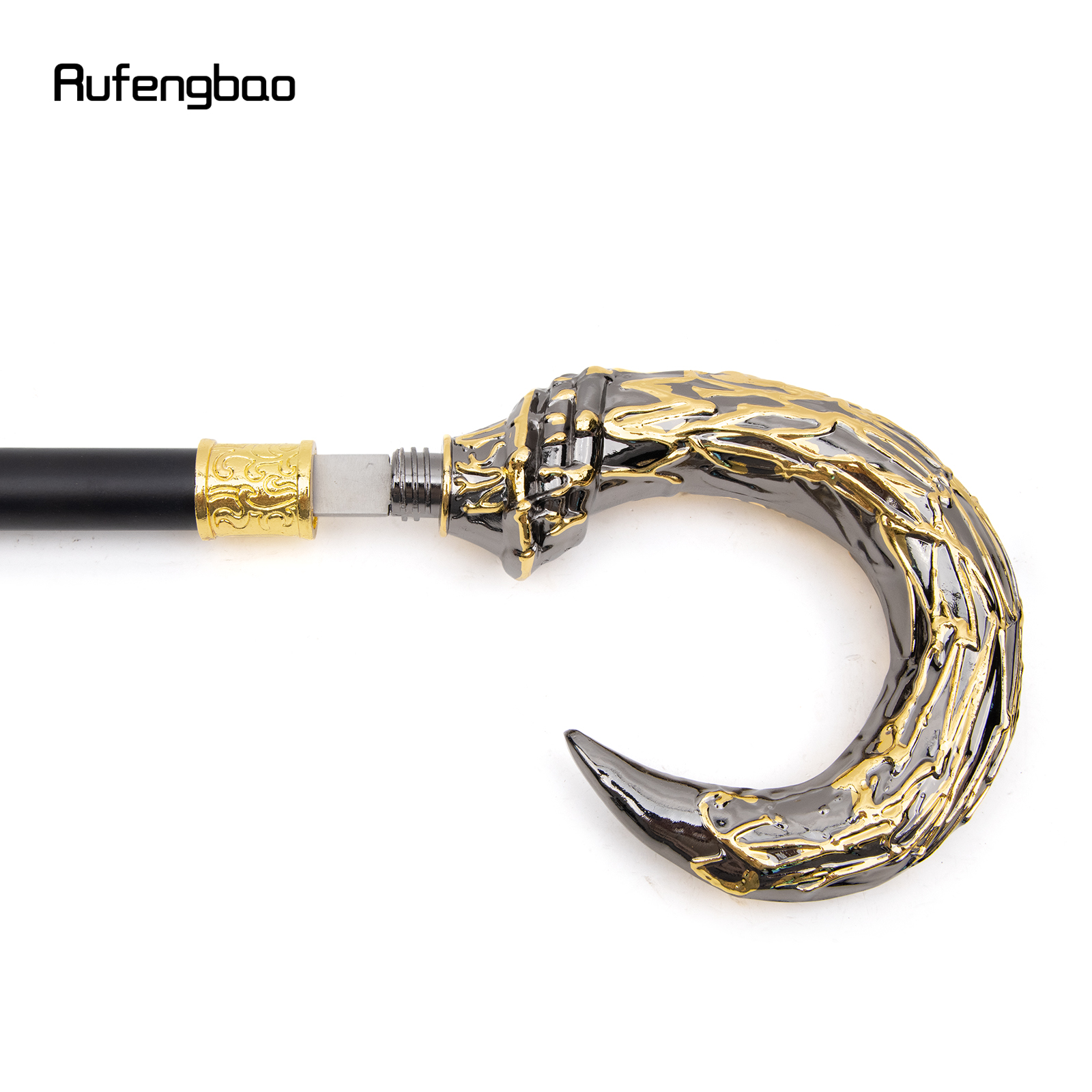 隠しプレート付きシングルジョイントウォーキングスティック,杖プレート,コスプレクローザー,自己防衛ファッション,ゴールデンブラック,92cm