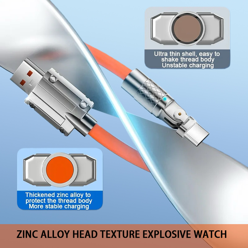 120W Fast Charging Type C Cable 6A Liquid Silicone Cable 180 Degree Rotating Connector Compatible with Xiaomi Huawei Samsung