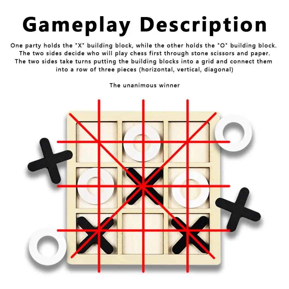 Wooden XO Tic Tac Toe Game Mini Chess Board Interaction Puzzle Montessori Play Game Training Brain Learing Early Educational Toy