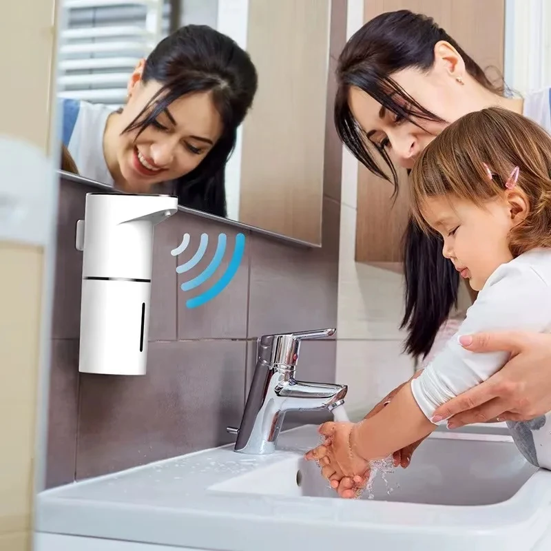 Dispensador de jabón recargable con Sensor inteligente, máquina de burbujas desinfectante de manos Vertical montada en la pared, sin contacto, multivelocidad