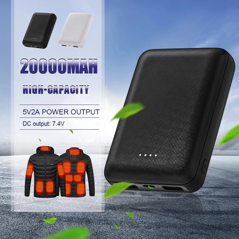 Портативное мини-зарядное устройство 20000 мАч, USB-зарядка, внешний аккумулятор для подогрева, жилета, куртки, шарфа, носков, перчаток