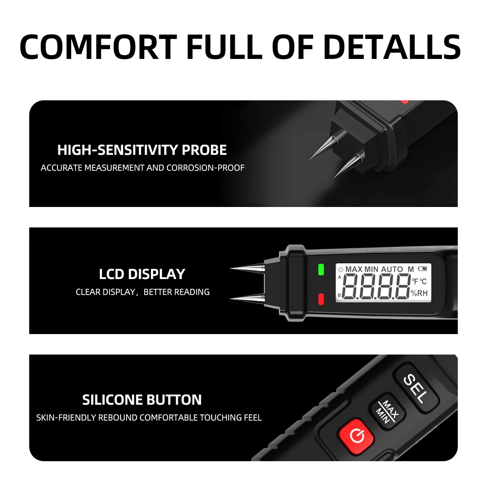 MASTFUYI Pen Digital Wood Moisture Meter LCD Display Wood Moisture Detector Concrete Cement Brick Portable Moisture Meter
