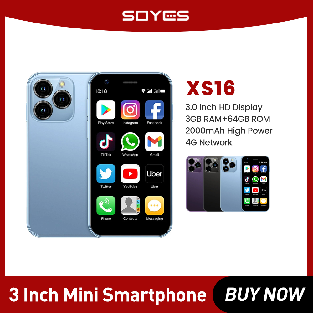 SOYES XS16 Mini teléfonos inteligentes 3 pulgadas 3GB + 64GB 4G LTE teléfono móvil Quad Core Android 10,0 Dual SIM en espera 2000mAh 5MP teléfono pequeño
