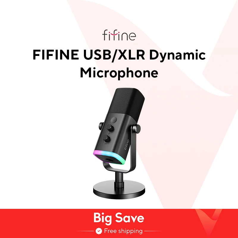 Fifine Usb/Xlr Dynamische Microfoon Met Touch Mute-Knop, Hoofdtelefoonaansluiting, I/O-Bediening, Voor Pc Ps5/4 Mixer, Gaming Mic Ampligame Ampligame Am8