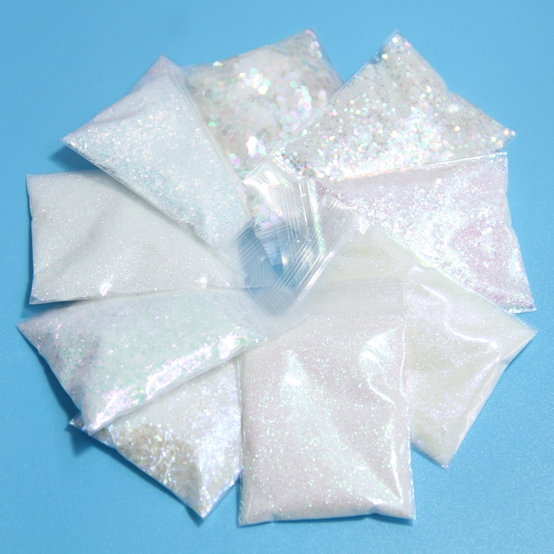 Trắng Ánh Kim Móng Lấp Lánh AB Màu Sáng Bóng Nàng Tiên Cá Kim Sa Lấp Lánh Gương Không Đều Lát 3D Bột Paillettes Móng Tay Nghệ Thuật Trang Trí