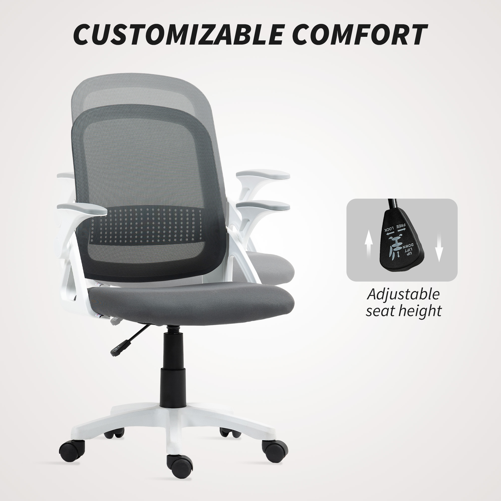 HOMCOM Ergonomic Swivel Computer Chair with Flip-up Armrests