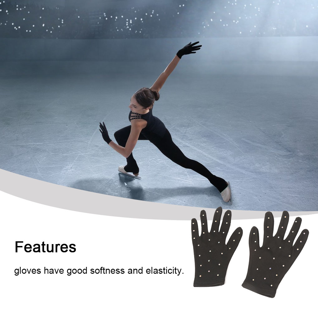 Shiny Figure Skating Wrist Gloves Breathable Mittens Windproof Crystal Gloves Fast Drying Adult Skating Performance