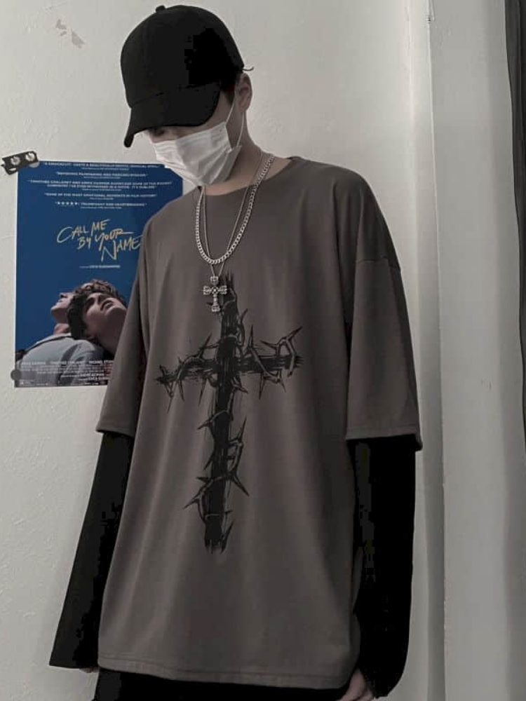 男性 Tシャツ秋の男性服アニメカジュアル長袖特大 Y2K Tシャツ原宿ストリート学術ヒップホップ tシャツトップス