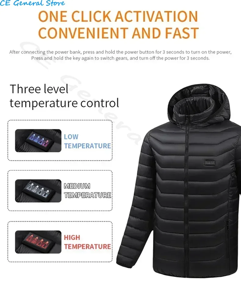 Jaqueta aquecida para homens e mulheres, Parkas elétricas USB, Roupas inteligentes auto-aquecidas, Camping, Casaco de Algodão Acochoado de Esqui, Inverno, 23 Áreas