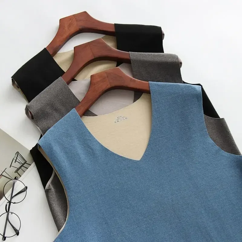ผู้ชาย Slim รอบคอสองด้าน WARM Vest สําหรับบุรุษ Bottoming เสื้อชุดชั้นในฤดูหนาวชุดชั้นใน Tank Top เสื้อกั๊กแขนกุด