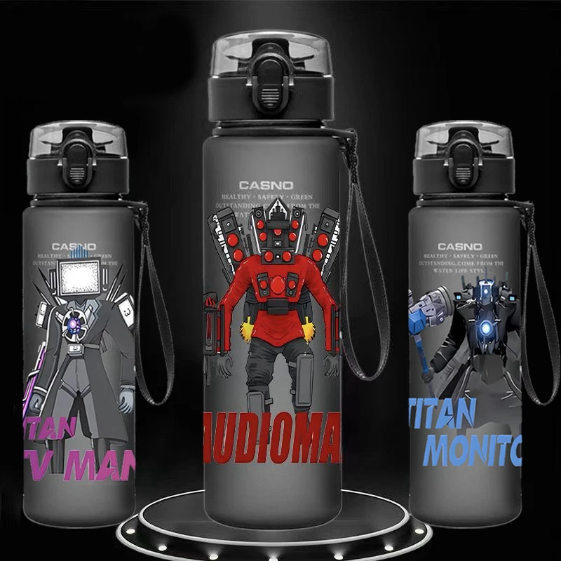 560ml Skibidi Toilet Cartoon Water Cup  Anime Clear Cup Kids Portable Outdoor Sports Water Bottles Children's Birthday Gifts