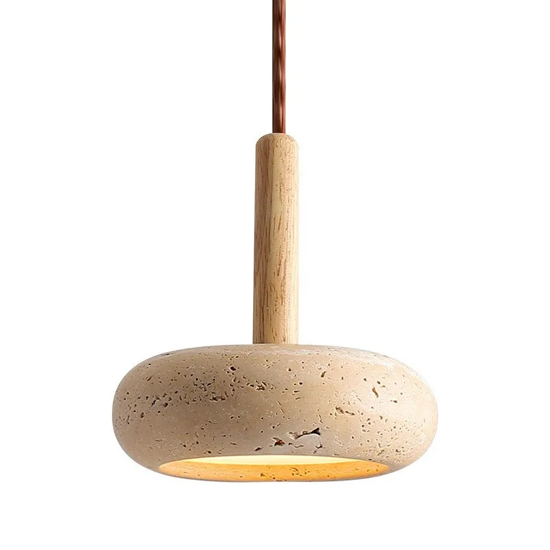 Stone Pendant Lamp Wood Hanging Light for Bedroom Bedside Light Dining Table Small Light Home Decoration