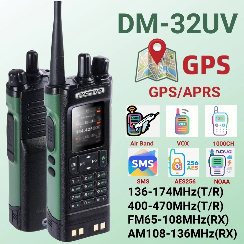 DMR GPS 10W DM-32UV BAOFENG DM32 Walkie Talkie multibanda TDMR ranura de doble tiempo frecuencia de copia inalámbrica tipo C AM/FM Radio bidireccional