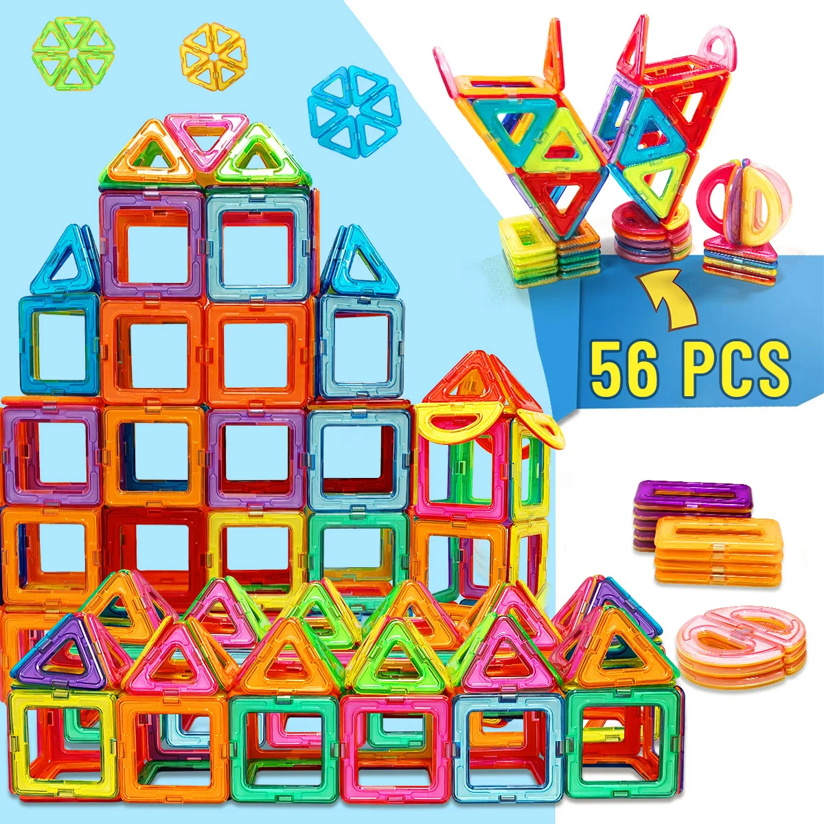 บล็อกอาคารแม่เหล็ก DIY แม่เหล็กของเล่นขนาดกลางของเล่น STEM ของเล่นก่อสร้างการเรียนรู้การศึกษาของเล่นแม่เหล็ก