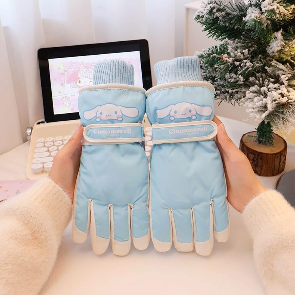 Sanrioed Kawaii Hello Kitty Warme Plüsch-Touchscreen-Skihandschuhe Anime Cinnamoroll Weiche Handschuhe Winter Outdoor Winddicht Mädchen Geschenk