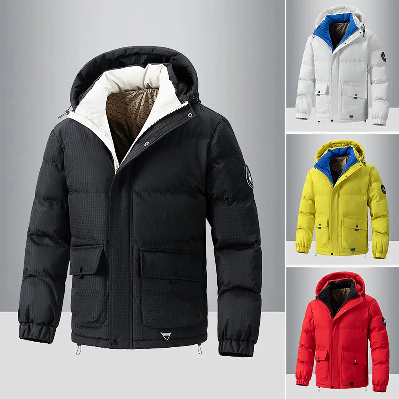 Verdickte warme Baumwollparkas, windabweisend, hochwertige Herrenbekleidung mit Kapuze, bequemer Reißverschluss, Casacos De Inverno Masculino