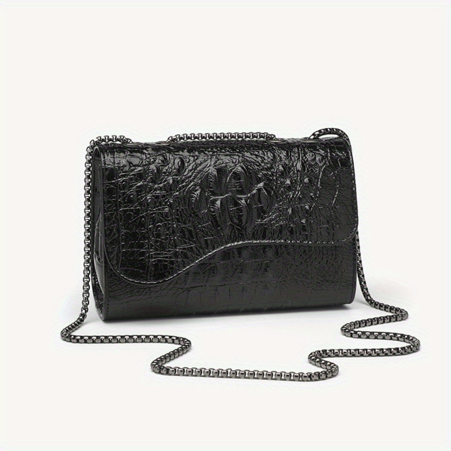 Bolsa crossbody com padrão de crocodilo para mulheres 2024 – Bolsa de ombro com corrente de couro PU da moda
