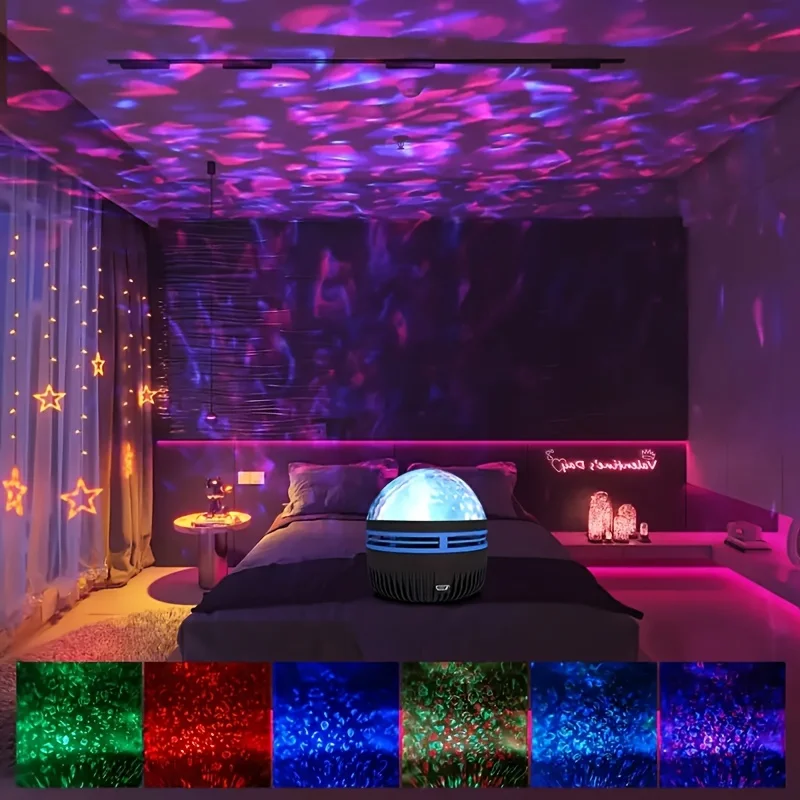Proyector LED de cielo estrellado RGB, lámpara de proyección de ambiente, Navidad, Halloween, Control remoto, 7 colores, rotación automática para el hogar